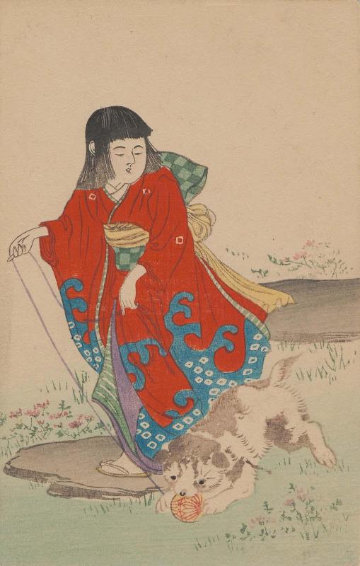 Young Girl Playing with Dog