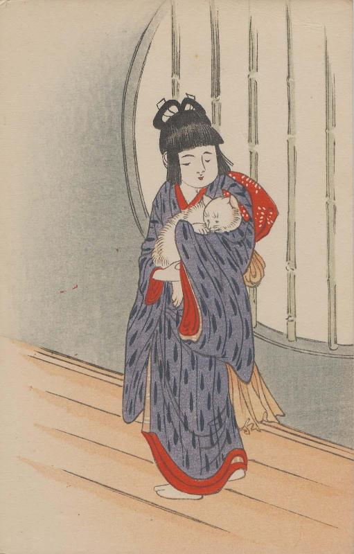 Young Girl with Cat by the Window