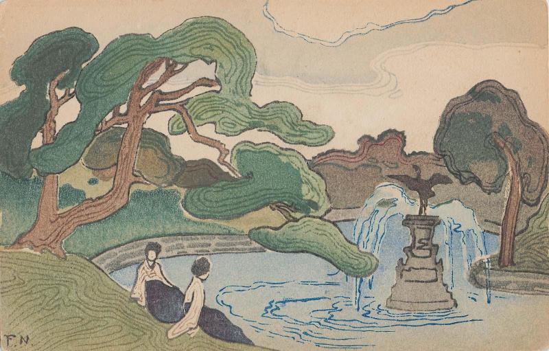 Two Female Students by a Pond