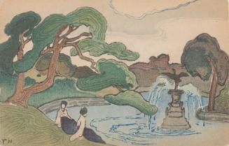Two Female Students by a Pond