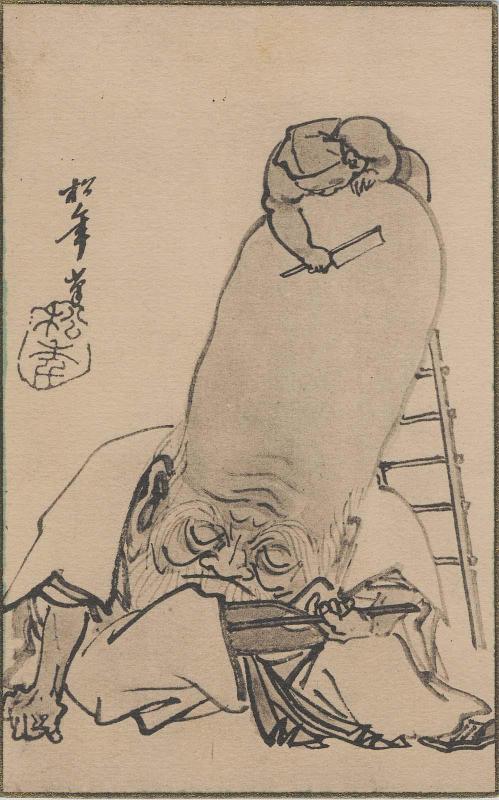 Shaving the Head of Fukurokuju, from a series of Ôtsu-e subjects