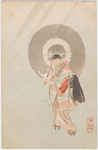 Swallow Dressed as Woman with Umbrella