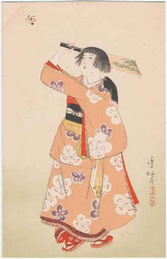 New Year's Card: Girl Playing Hanetsuki (battledore and shuttlecock)
