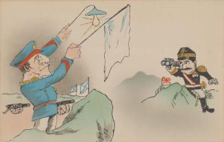 Russian General Showing off his Saint Andrew Flag to a Japanese General in the Distance