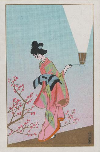 Woman in Kimono Holding a Lantern, from the series New Year's Cards: Genroku Spring Fashions