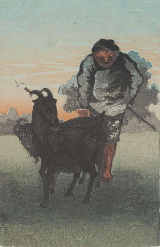Shepherd with Goats