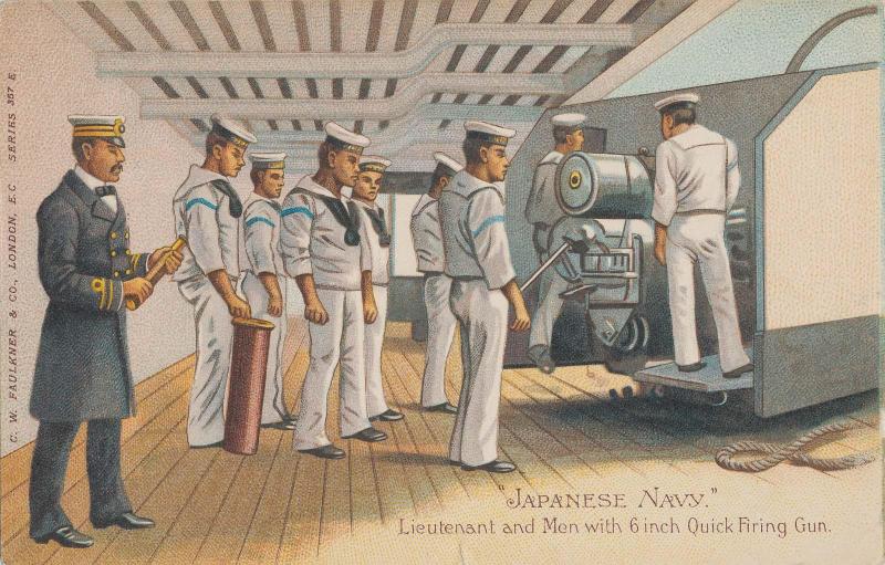 Japanese Navy; Lieutenant and Men with Six Inch Quick Firing Gun from the series 357E