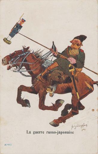 Russian Soldier on Horse Back Holding a Japaense Soldier Toy
