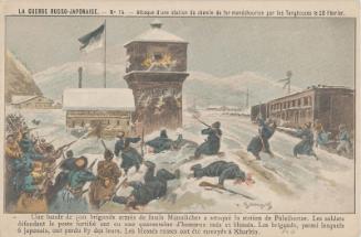 Attack of a Manchurian Railway Station by the Tanghouzes 29 February, No.14 (from an unidentified series) of Russo-Japanese War