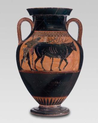 Two-handled jar (amphora) with Herakles driving a bull to sacrifice