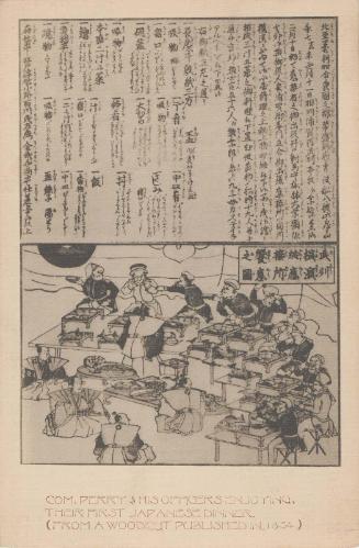Com. Perry & His Officers Enjoying their First Japanese Dinner (From A Woodcut Published in 1854)