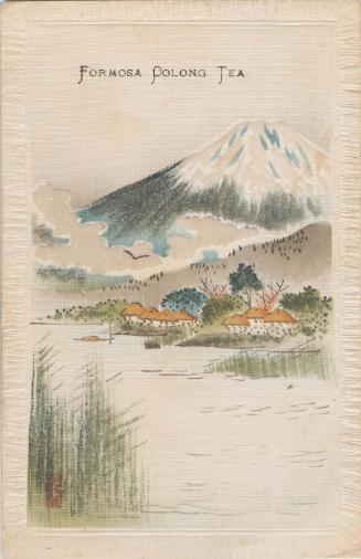 Advertisement for Formosa Oolong Tea with the Image of Mt. Fuji and Landscape