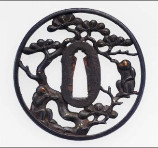 Tsuba with design of monkeys in a pine tree