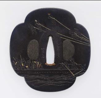 Tsuba with design of figures towing a boat