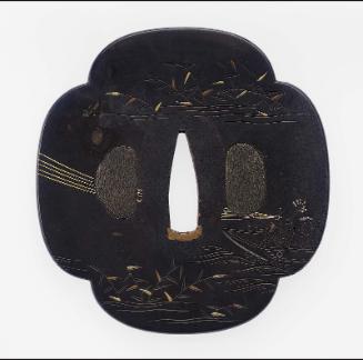 Tsuba with design of figures towing a boat