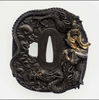 Tsuba with design of Shoshi and Benten riding on dragons