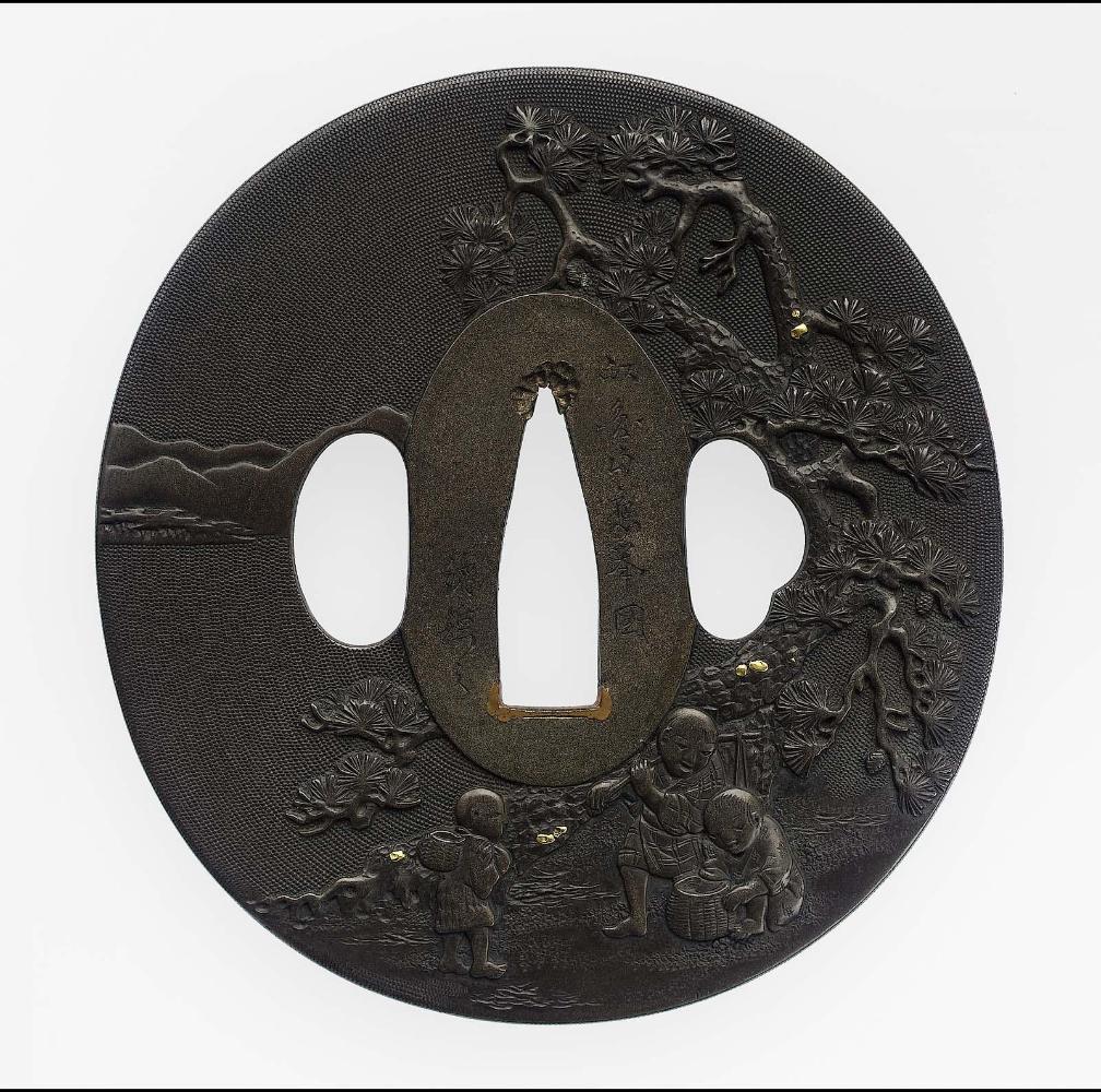 Tsuba with design of children collecting shells