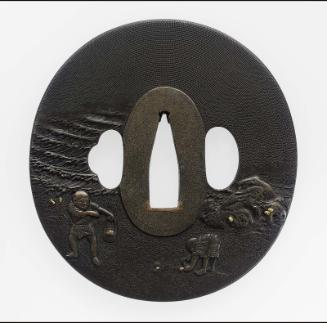 Tsuba with design of children collecting shells