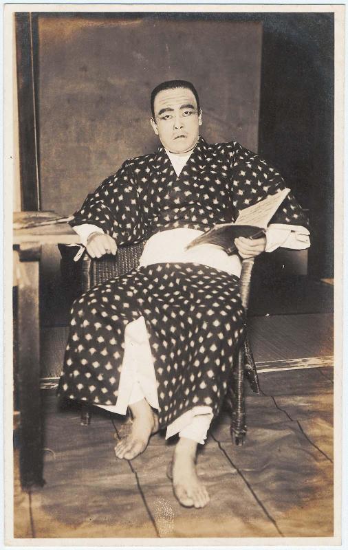 Actor (as Saigô Takamori?) in wicker chair