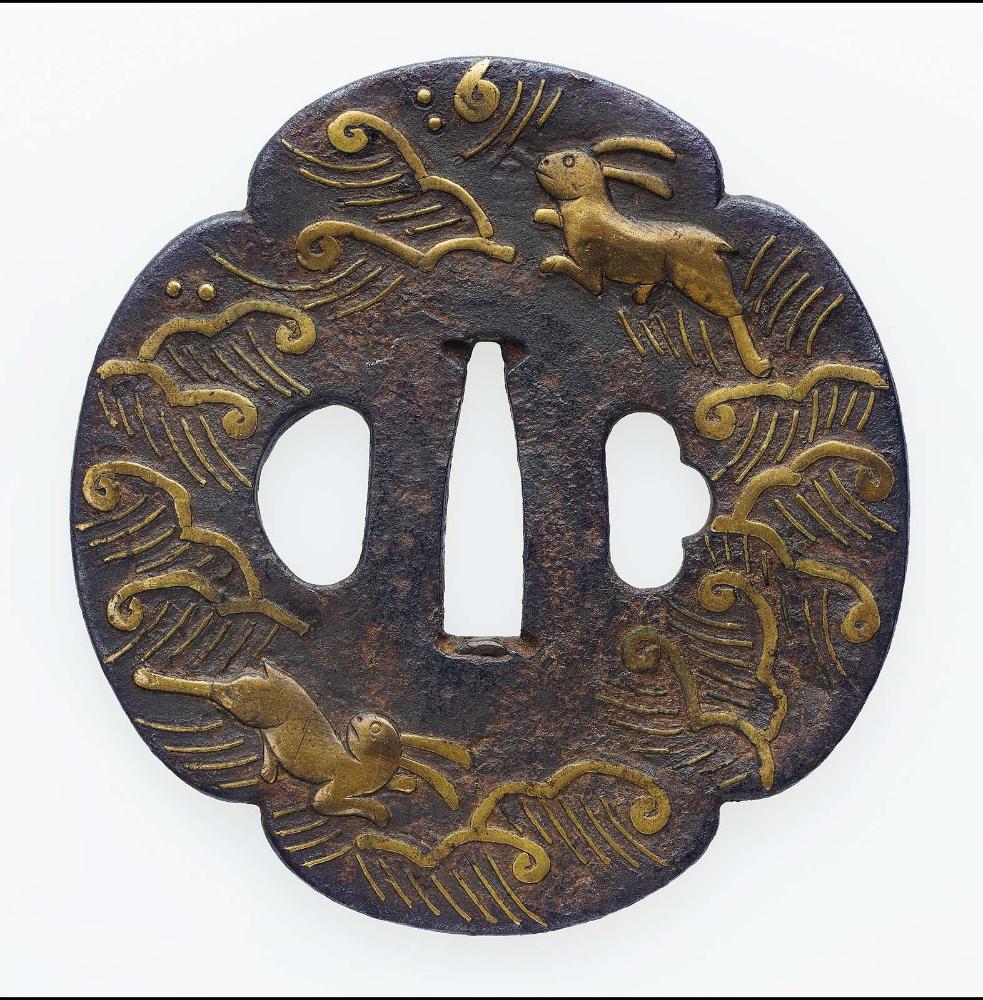 Tsuba with design of hares and waves