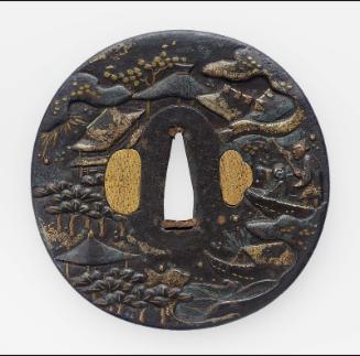 Tsuba with landscape design