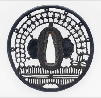 Tsuba with design of wisteria and fence