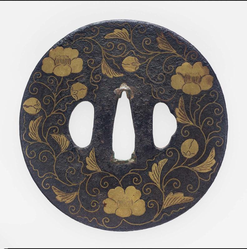 Tsuba with design of camellias