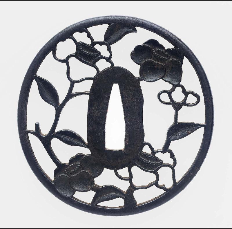 Tsuba with design of camellias