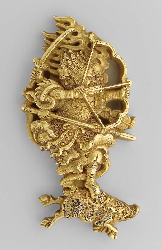 Pair of menuki in the form of Marishiten on a boar and Kongoyasha with ritual implements