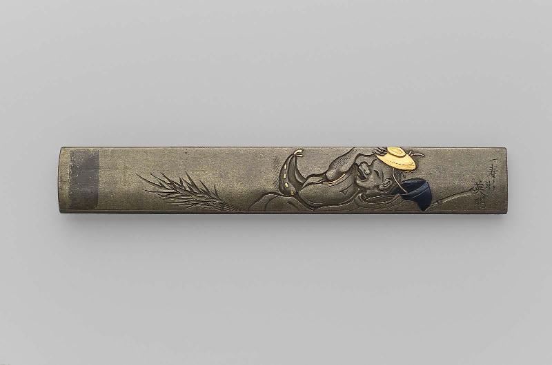 Kozuka with design of sake-kettle and drunken courtier