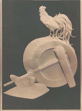 New Year's Card: Cock and Hen with Pounder and Mortar