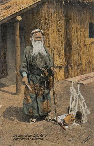 Japan -British Exhibition: The Bear Killer, Ainu Home, No.696 from the series Valentine's Series
