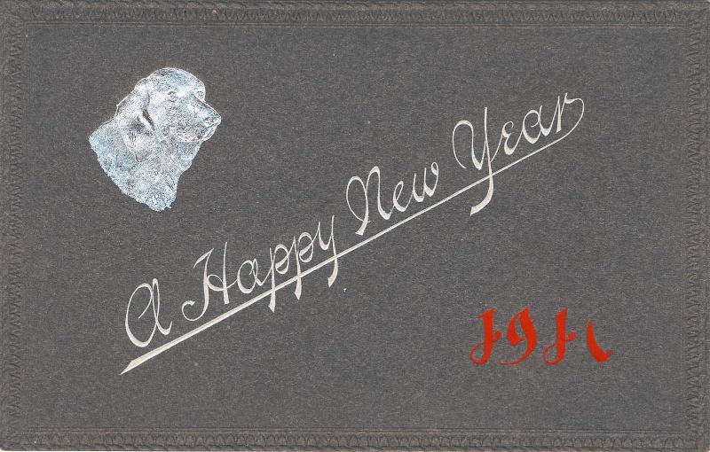 New Year's Card: Head of Dog in Silver