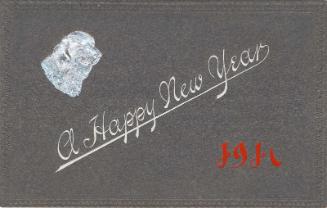 New Year's Card: Head of Dog in Silver