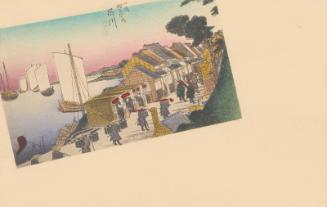 Design based on reproduction of: Departure of the Daimyô (Shinagawa, shokô detachi), from the series Fifty-three Stations of the Tôkaidô Road (Tôkaidô gojûsan tsugi no uchi), also known as the First Tôkaidô or Great Tôkaidô
