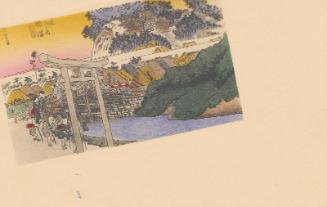 Design based on reproduction of: Fujisawa: The Yûgyô-ji Temple (Fujisawa, Yugyô-ji), from the series Fifty-three Stations of the Tôkaidô Road (Tôkaidô gojûsan tsugi no uchi), also known as the First Tôkaidô or Great Tôkaidô