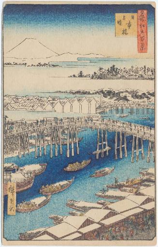 Reproduction of: Nihonbashi, Clearing After Snow (Nihonbashi yukibare), from the series One Hundred Famous Views of Edo (Meisho Edo hyakkei)