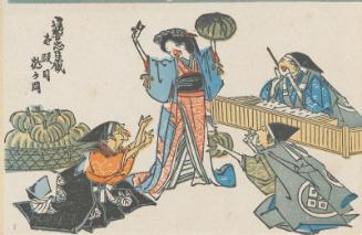 Act I: Tsurugaoka (Ichidanme, Tsurugaoka), from the series Comical Version of the Storehouse of Loyal Retainers (Kokkei Chûshingura), loosely based on a design by Hiroshige