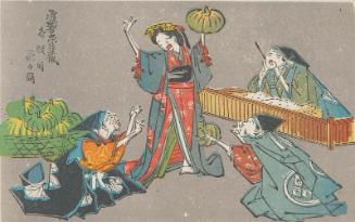 Act I: Tsurugaoka (Ichidanme, Tsurugaoka), from the series Comical Version of the Storehouse of Loyal Retainers (Kokkei Chûshingura), loosely based on a design by Hiroshige
