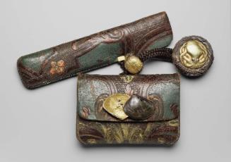 Tobacco-pouch and pipecase with embossed designs; kagami netsuke; kanamono; ojime