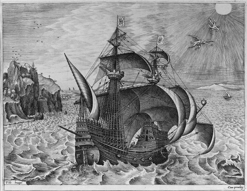 Armed Three-Master with Daedalus and Icarus in the Sky