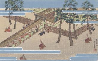 The Imperial Procession to the Daijôsai, from the series Commemorating the Enthronement, Respectfully Painted by Terada Shûhô, with Revisions by Master Ikai Shôkoku, Genuine Woodblock Printing (Ikai Shôkoku gahaku kôetsu, Terada Shûhô kinsha, Gotairei kinen, jun mokuhan suri)