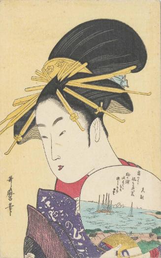 Reproduction of: Courtesan with Fan, from the series Comparison of Beauties of the South (Nangoku bijin awase)