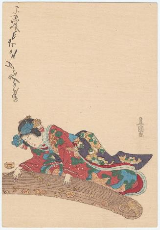 Young Woman Playing a Koto, loosely based on Poem by ..., No. ... from the series A Pictorial Commentary on One Hundred Poems by One Hundred Poets (Hyakunin isshu eshô)