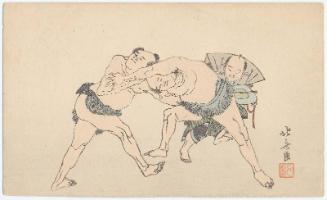 Wrestlers and Referee, based on an unidentified design by Hokusai
