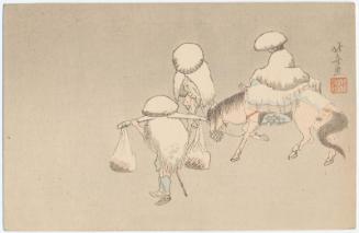 Travellers in Snow, based on an unidentified design by Hokusai