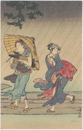 Women in Rain, based on the center sheet of the triptych A Sudden Shower at the Mimeguri Inari Shrine