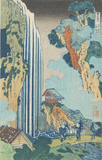 Reproduction of: The Waterfall at Ono on the Kisokaidô Road (Kisokaidô Ono no bakufu), from the series A Tour of Waterfalls in Various Provinces (Shokoku taki meguri)