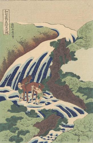 Reproduction of: Yoshitsune's Horse-washing Falls at Yoshino in Yamato Province (Washû Yoshino Yoshitsune uma arai no taki), from the series A Tour of Waterfalls in Various Provinces (Shokoku taki meguri)