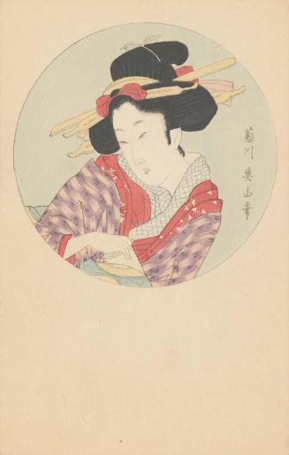 Circular Medallion with Bust of a Woman, after a print by Eizan